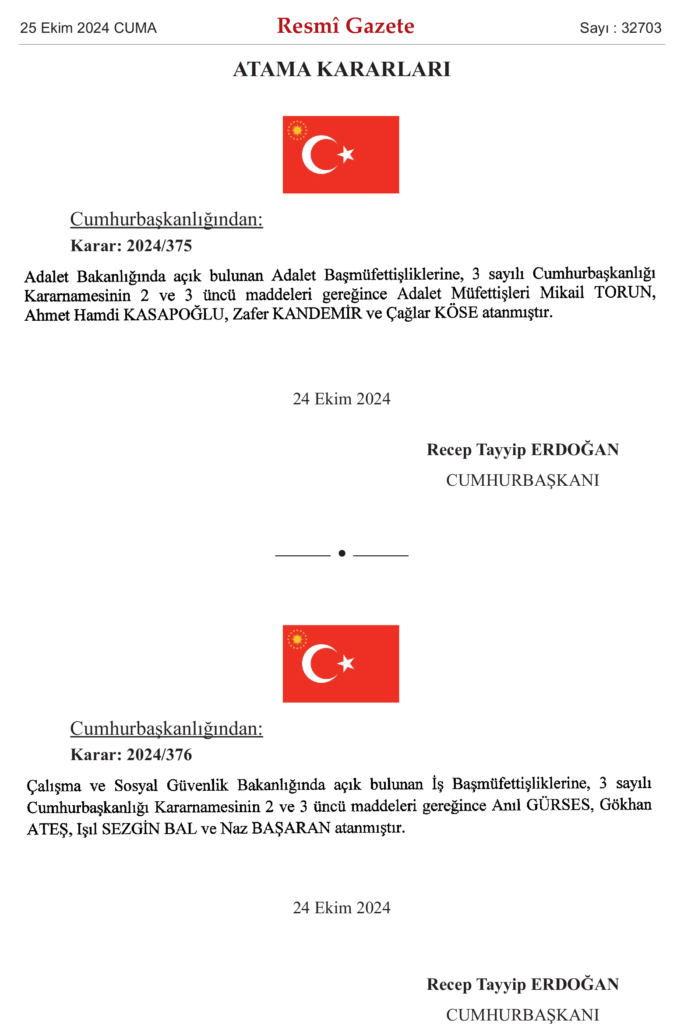 Cumhurbaşkanlığı Atama Kararları