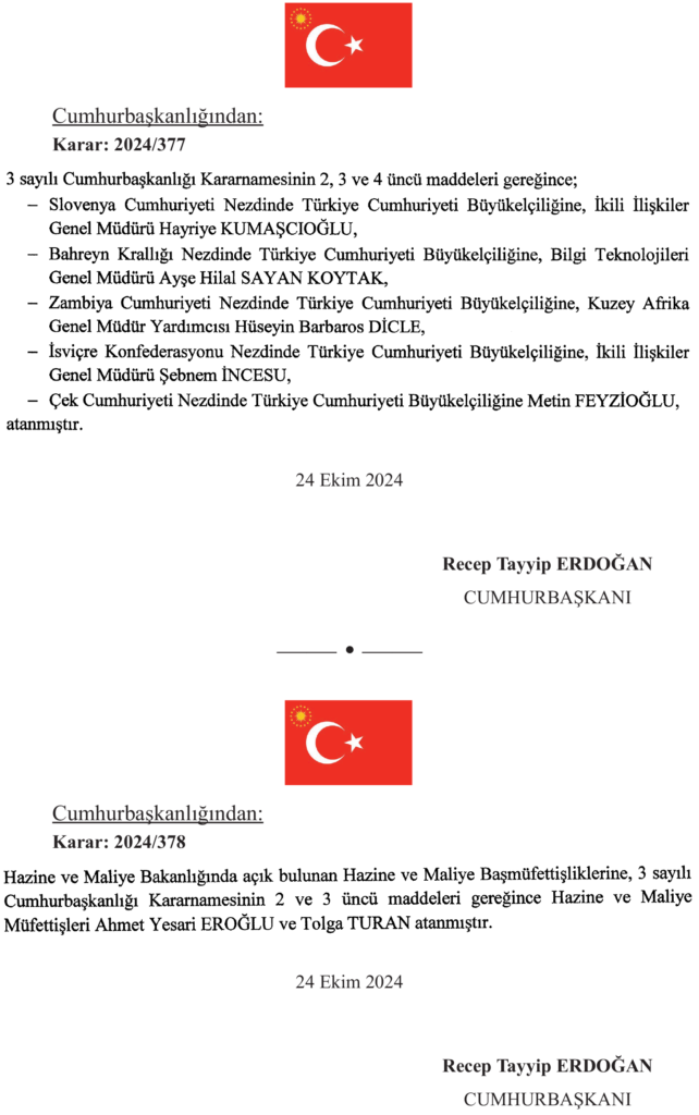 Cumhurbaşkanlığı Atama Kararları