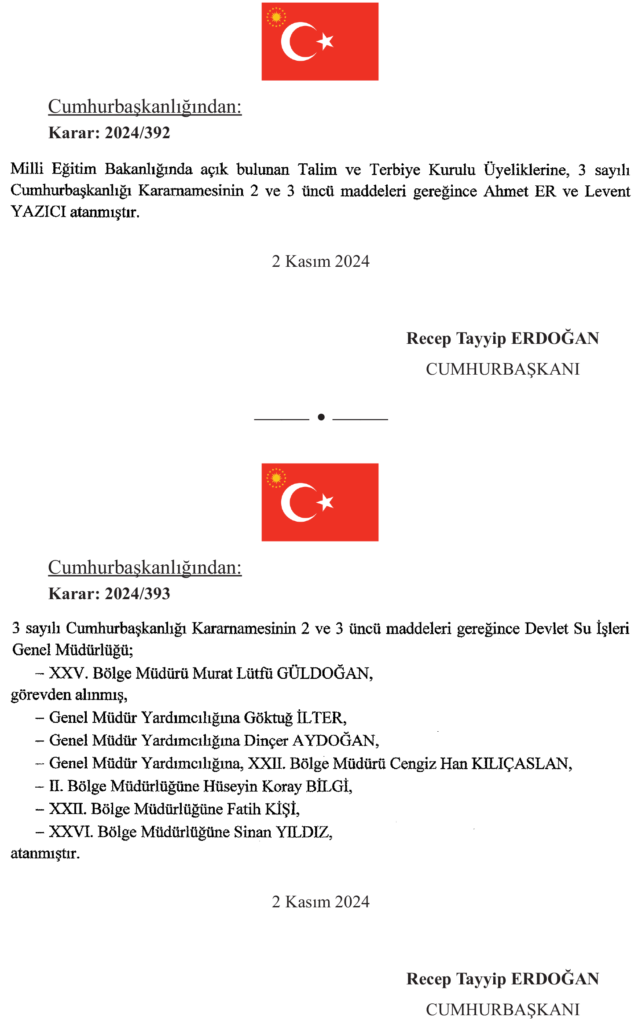 Cumhurbaşkanlığı atama kararları Resmi Gazetede yayımlandı