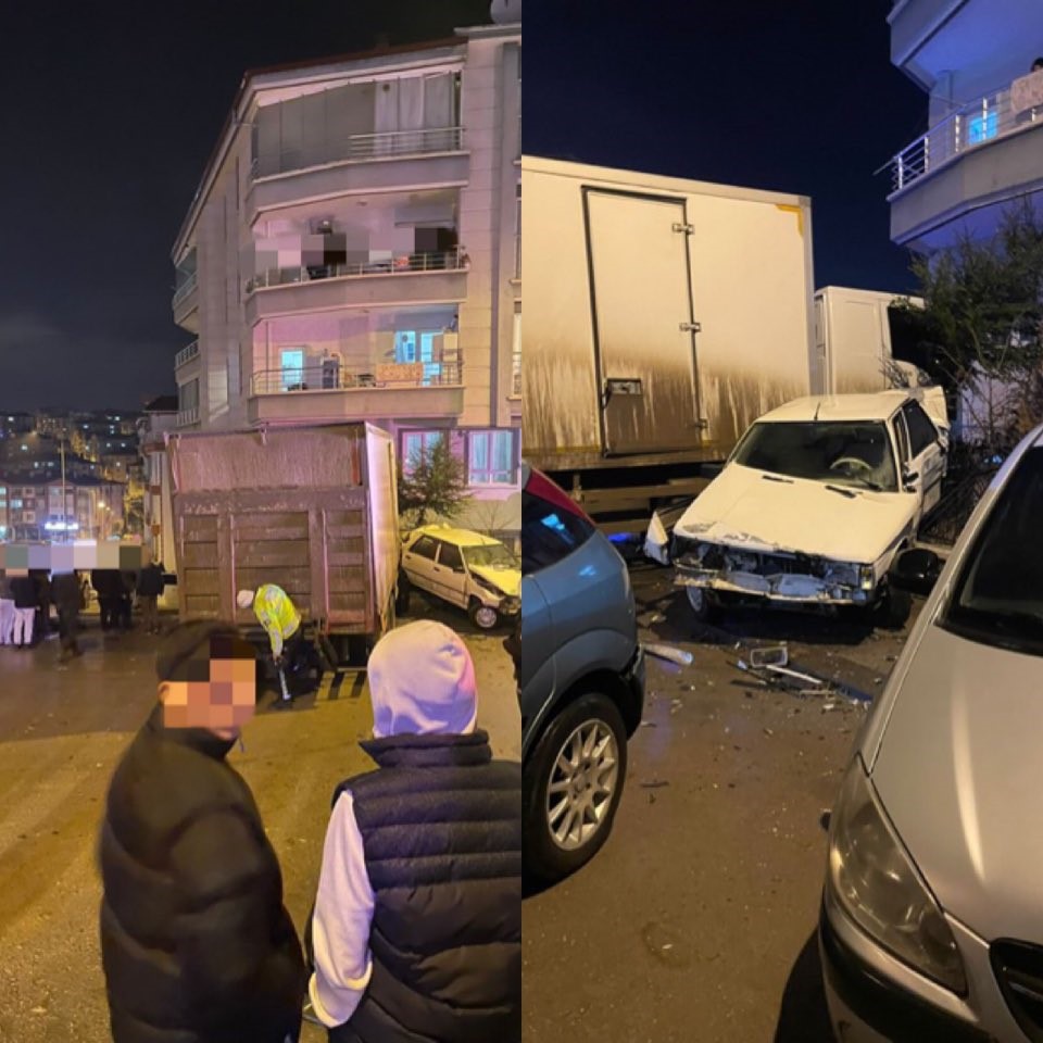Mamak’ta freni patlayan kamyon 2 araca çarptı 