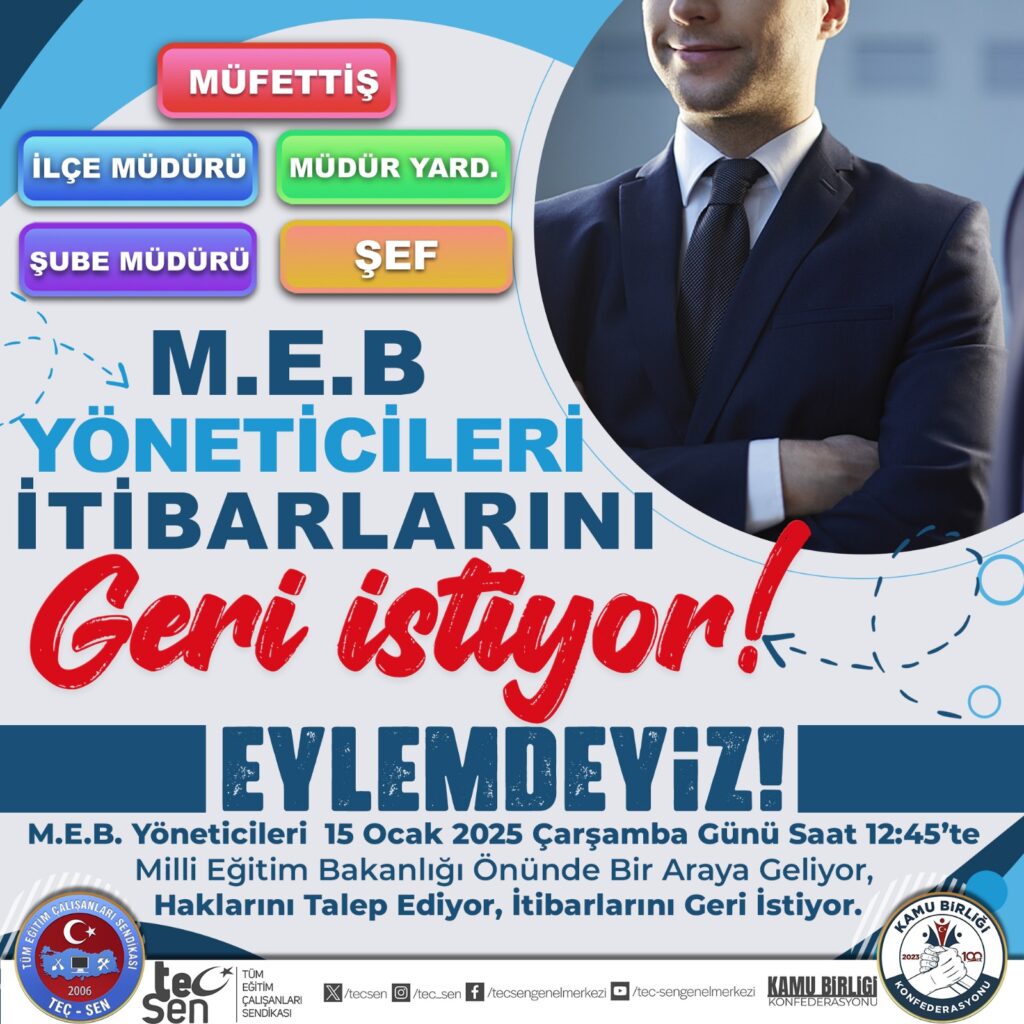 M.E.B.  Yöneticileri itibarlarını geri istiyor