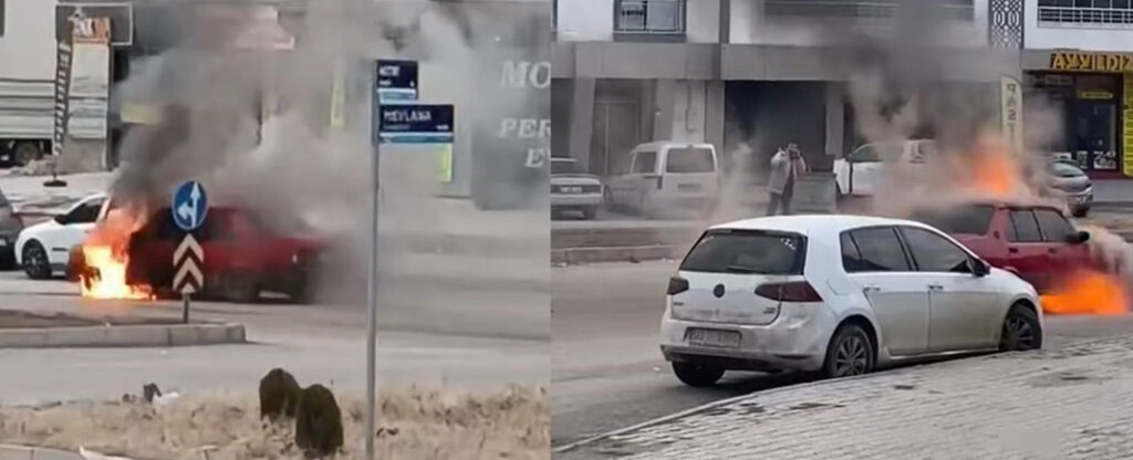 Elazığ’da Fiat Tofaş araç alevlere teslim oldu: Araç kullanılmaz hale geldi